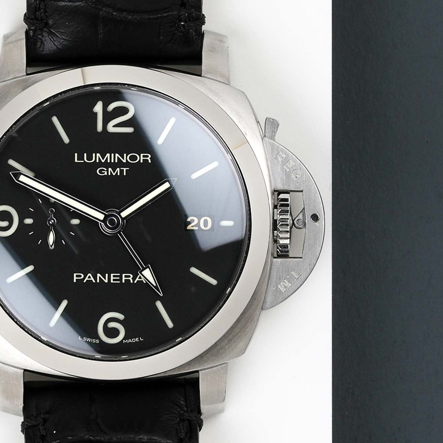 Panerai Luminor 1950 3 Days GMT Automatic PAM00320 (2013) - Zwart wijzerplaat 44mm Staal (5/8)