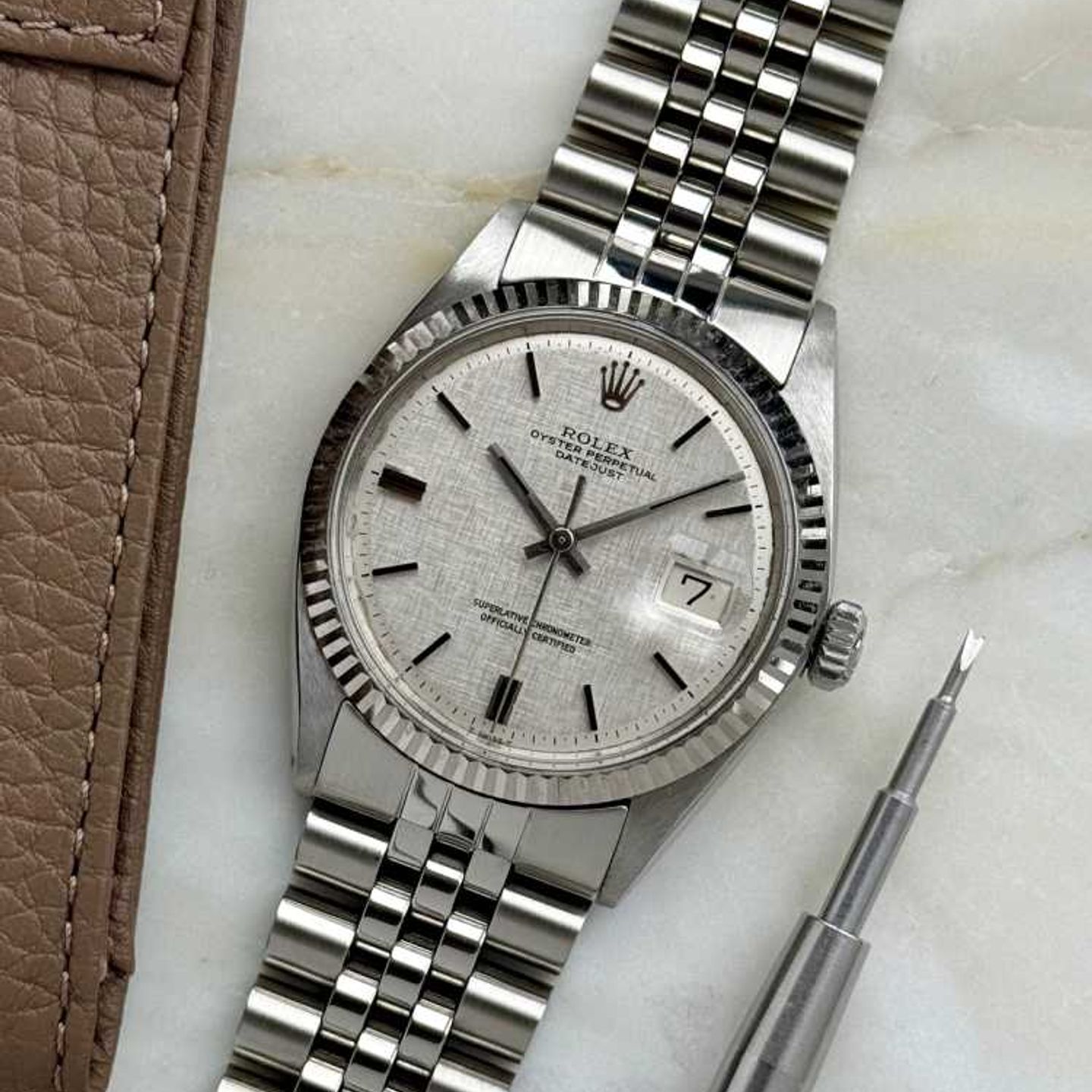 Rolex Datejust 1601 (1970) - Zilver wijzerplaat 36mm Staal (1/8)