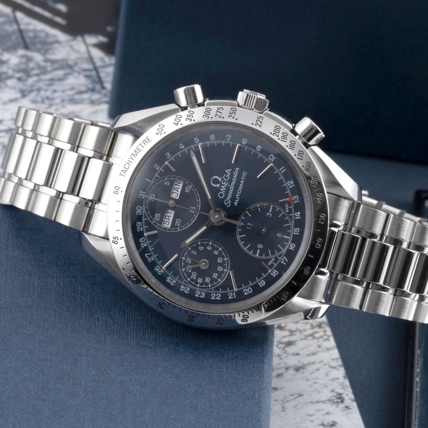 Omega Speedmaster Day Date 3521.80.00 (1999) - Blue dial 39 mm Steel case (2/8)