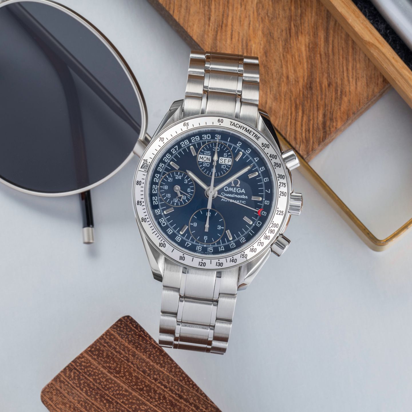 Omega Speedmaster Day Date 3523.80.00 (1999) - Blauw wijzerplaat 39mm Staal (1/8)