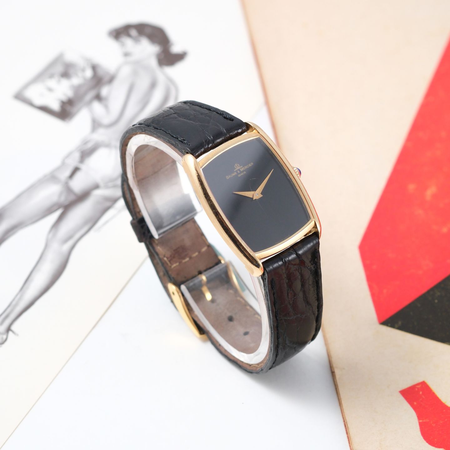 Baume & Mercier Vintage 37061 (1970) - Black dial 28 mm Yellow Gold case (4/8)