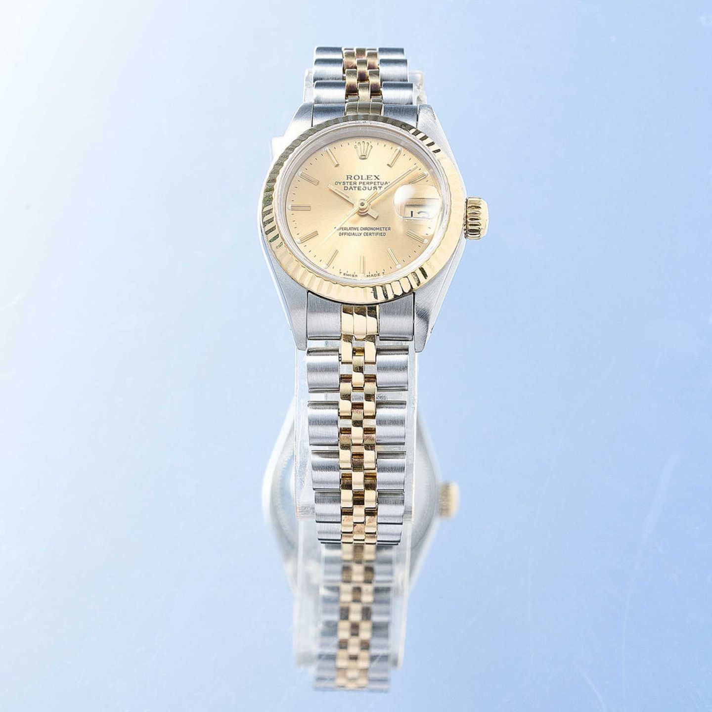 Rolex Lady-Datejust 69173 (1991) - Champagne wijzerplaat 26mm Goud/Staal (2/8)