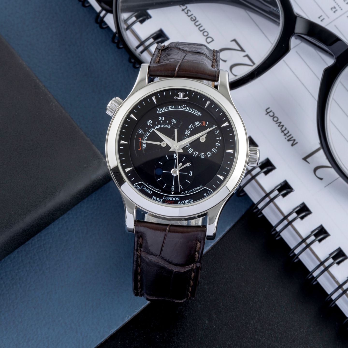 Jaeger-LeCoultre Master Geographic Q1428170 / 142.8.92.S (2000) - Black dial 38 mm Steel case (1/8)