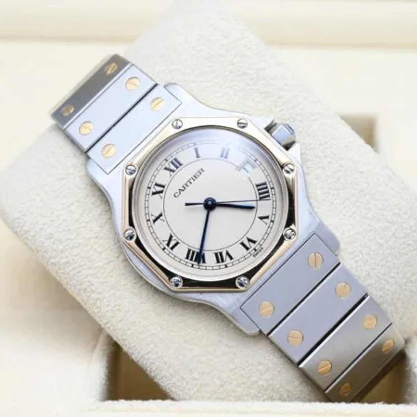 Cartier Santos 187902 (Onbekend (willekeurig serienummer)) - Wit wijzerplaat 30mm Goud/Staal (1/7)