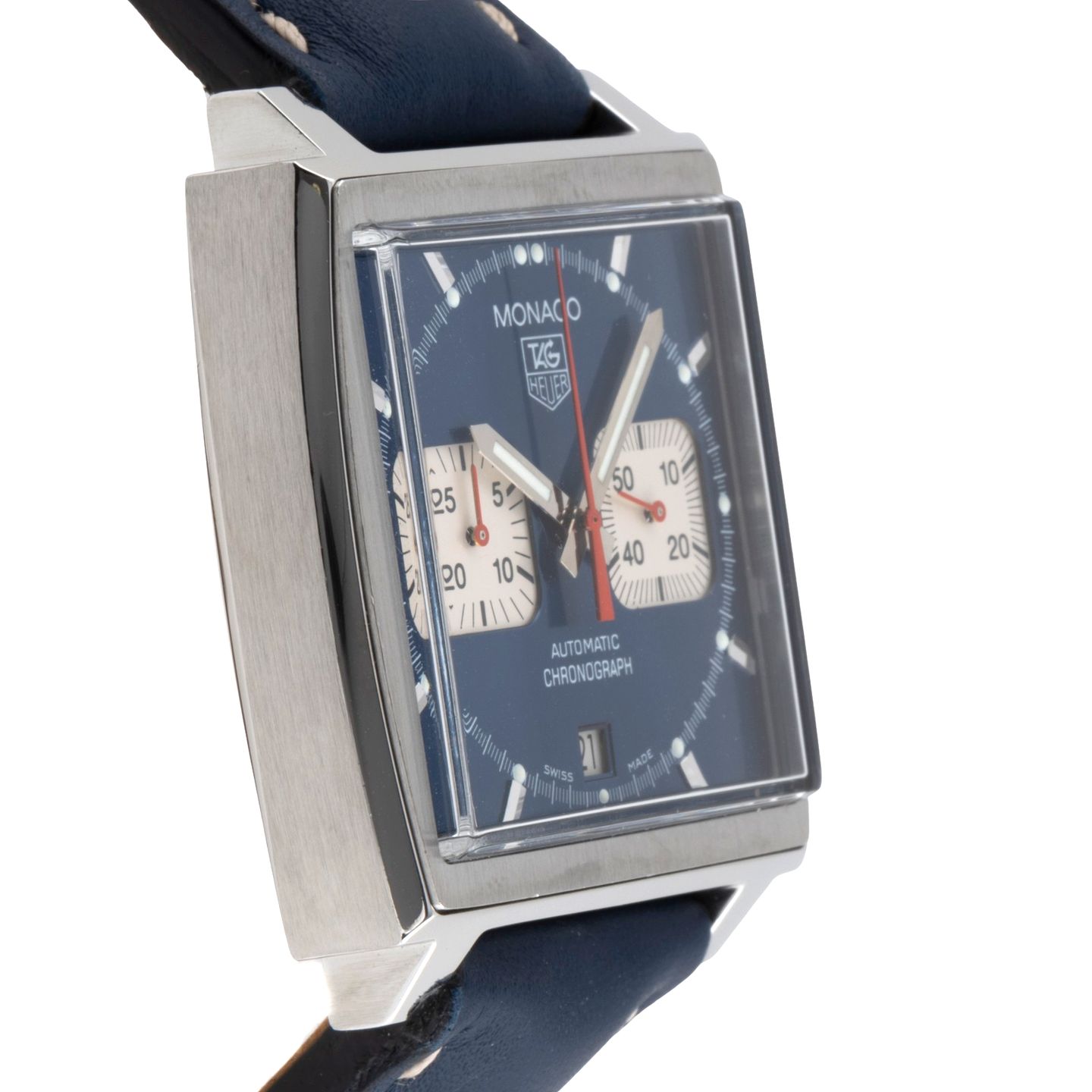 TAG Heuer Monaco CW2113 (2008) - Blue dial 38 mm Steel case (7/8)