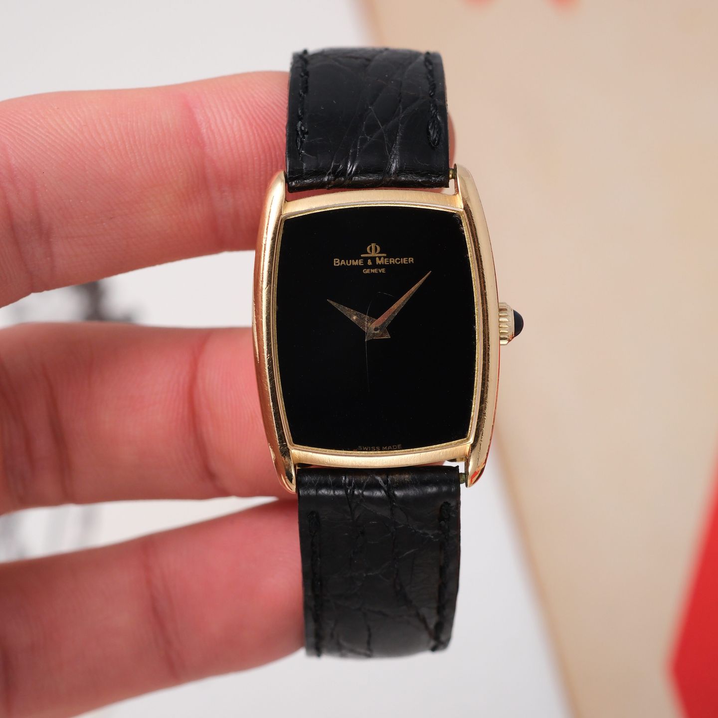 Baume & Mercier Vintage 37061 (1970) - Black dial 28 mm Yellow Gold case (7/8)