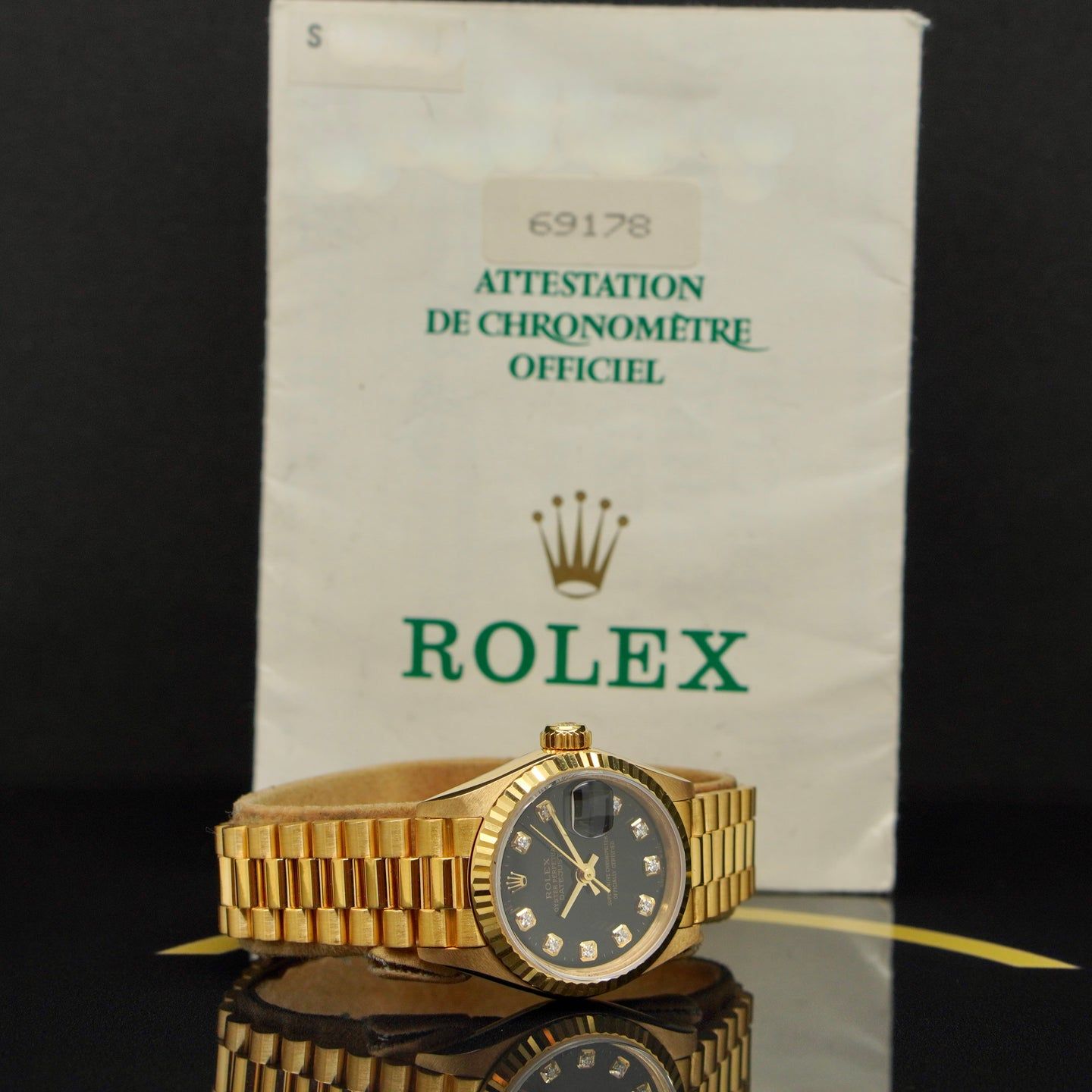 Rolex Lady-Datejust 69178 (1995) - Zwart wijzerplaat 26mm Geelgoud (5/7)