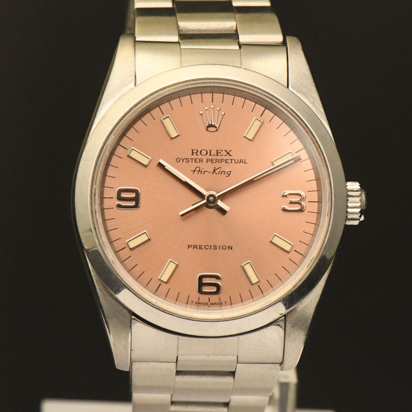 Rolex Air-King 14000 (1995) - Roze wijzerplaat 34mm Staal (1/8)