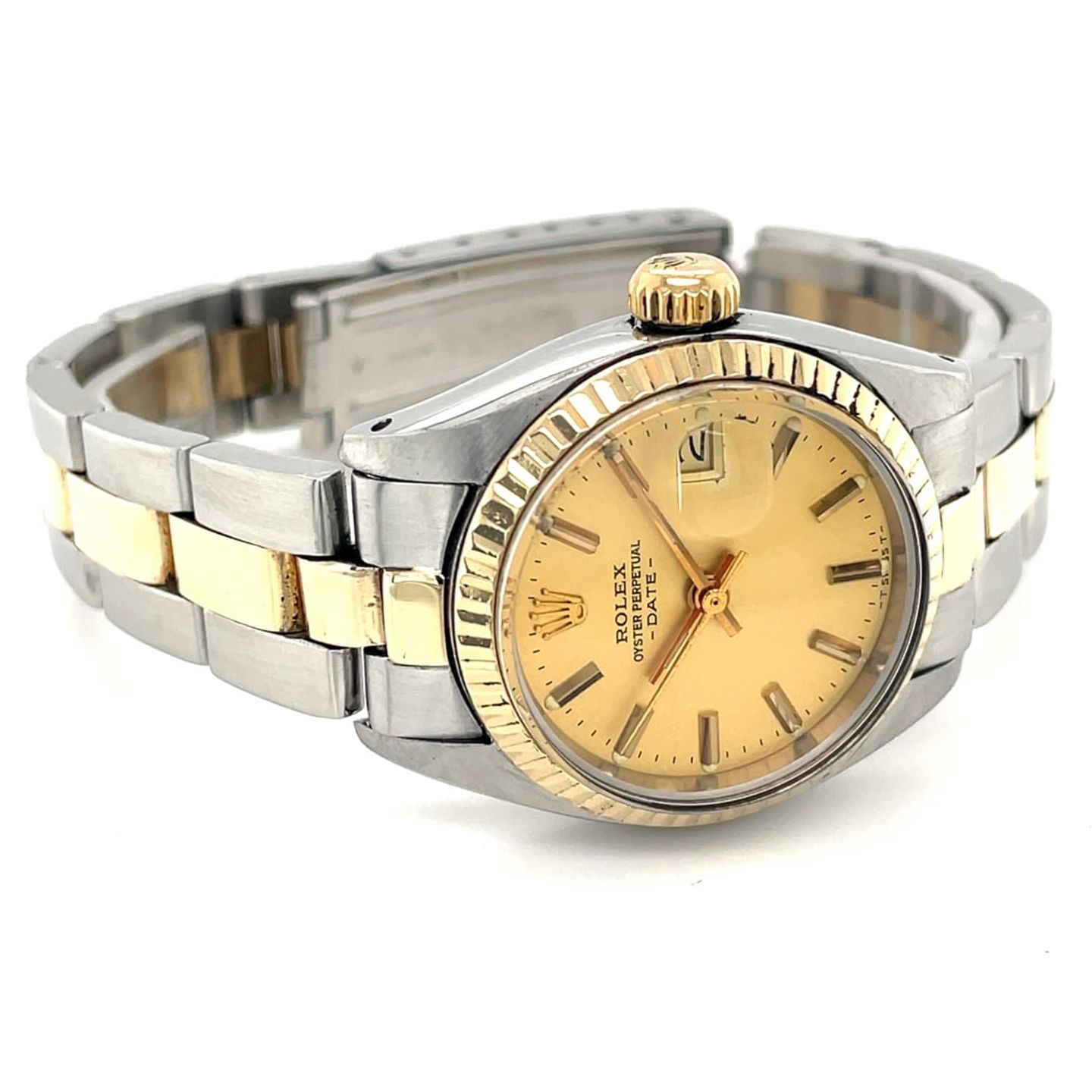 Rolex Oyster Perpetual Lady Date 6517 (1969) - Champagne wijzerplaat 26mm Goud/Staal (2/8)