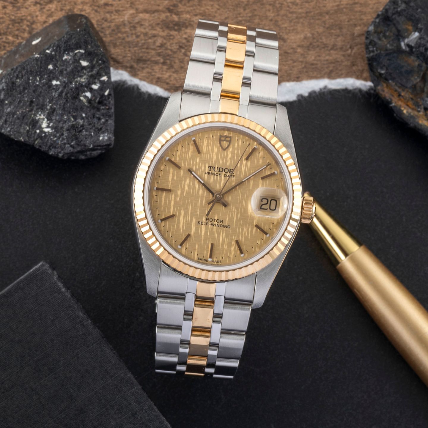 Tudor Prince Date 74033 (Unknown (random serial)) - Champagne dial 34 mm Gold/Steel case (1/8)