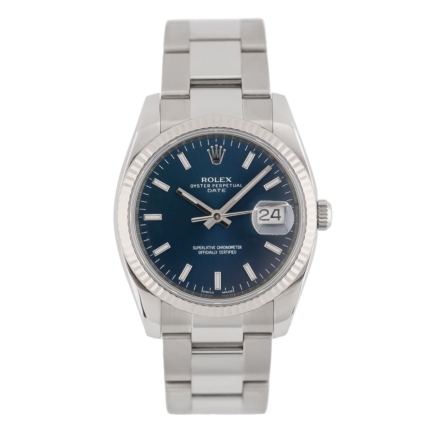 Rolex Oyster Perpetual Date 115234 (Unknown (random serial)) - Blue dial 34 mm Steel case (1/5)