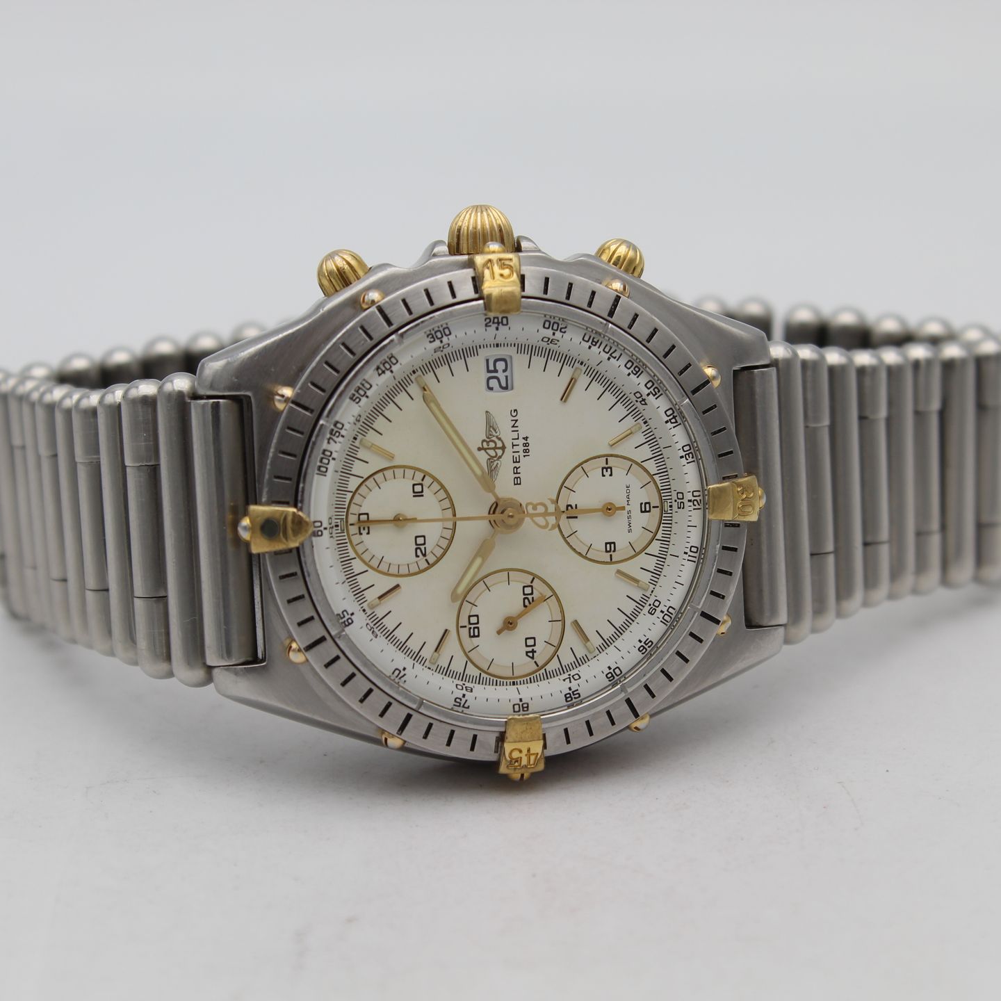 Breitling Chronomat 81950 (1990) - White dial 39 mm Gold/Steel case (7/8)