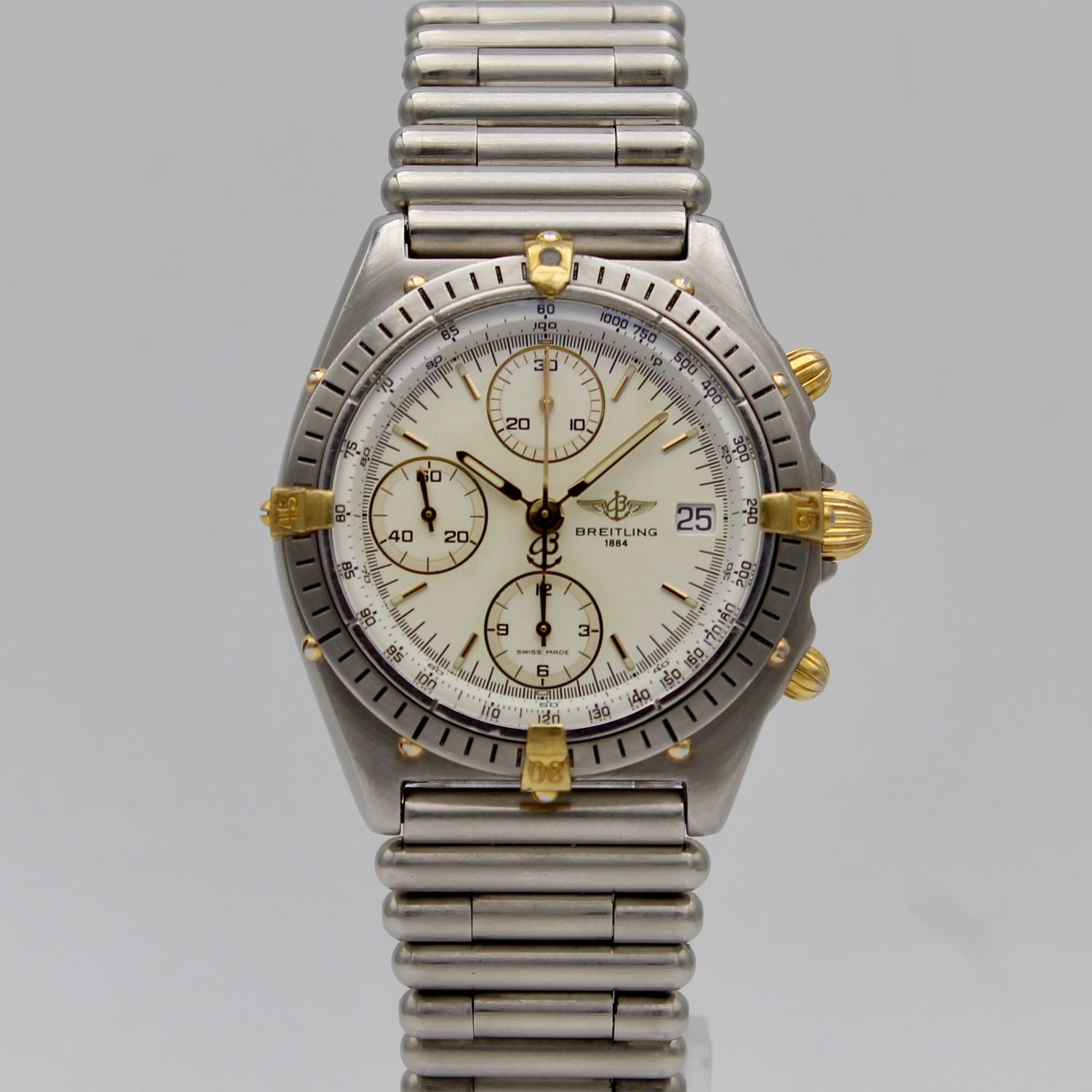 Breitling Chronomat 81950 (1990) - White dial 39 mm Gold/Steel case (1/8)