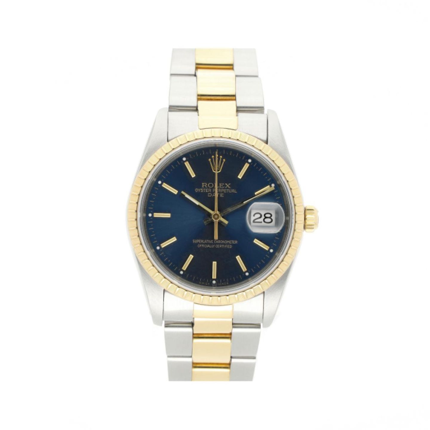 Rolex Oyster Perpetual Date 15223 (1990) - Blue dial 34 mm Gold/Steel case (1/5)