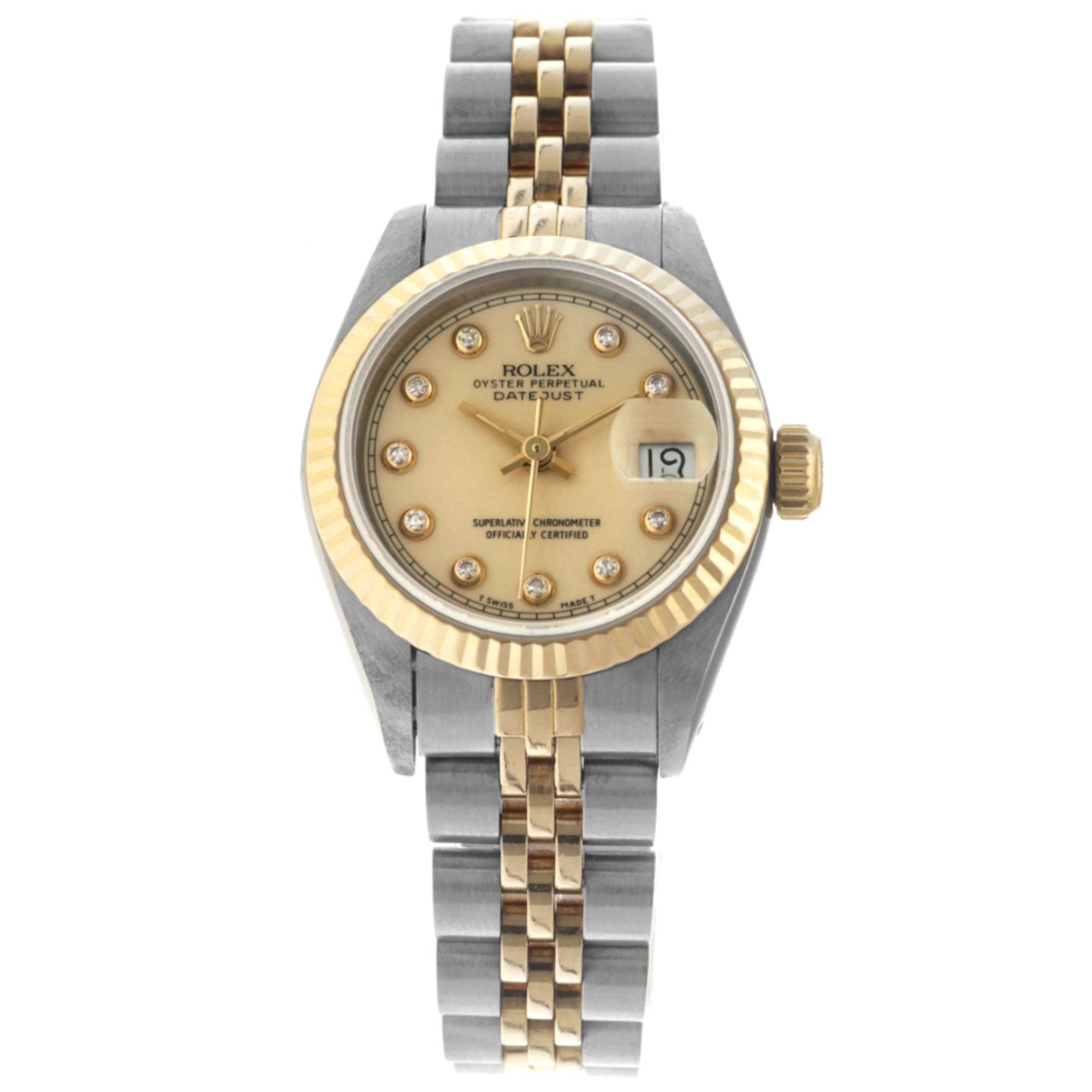 Rolex Lady-Datejust 69173 (1991) - Champagne wijzerplaat 26mm Goud/Staal (1/6)