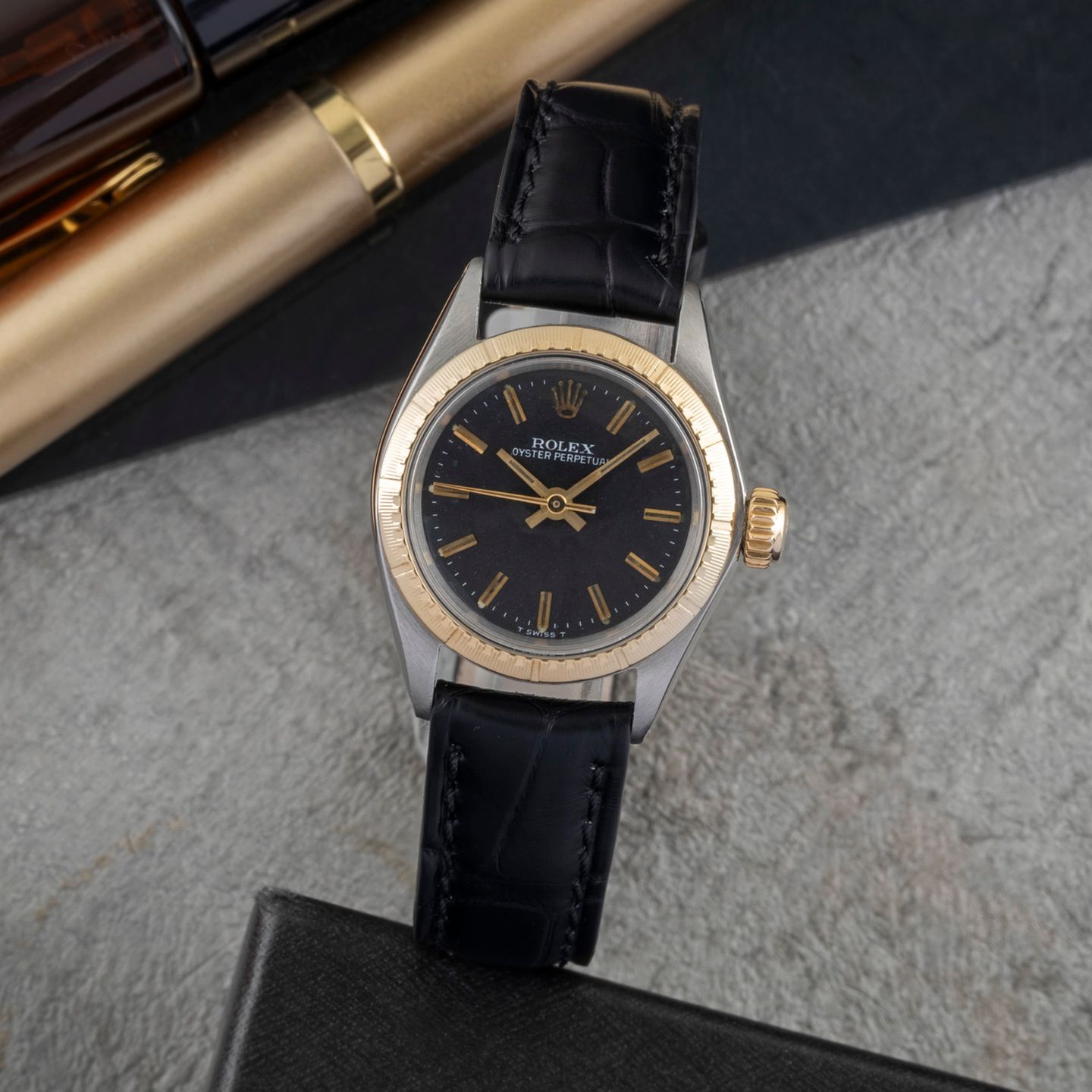 Rolex Oyster Perpetual 6804 (1969) - Black dial 26 mm Gold/Steel case (1/8)