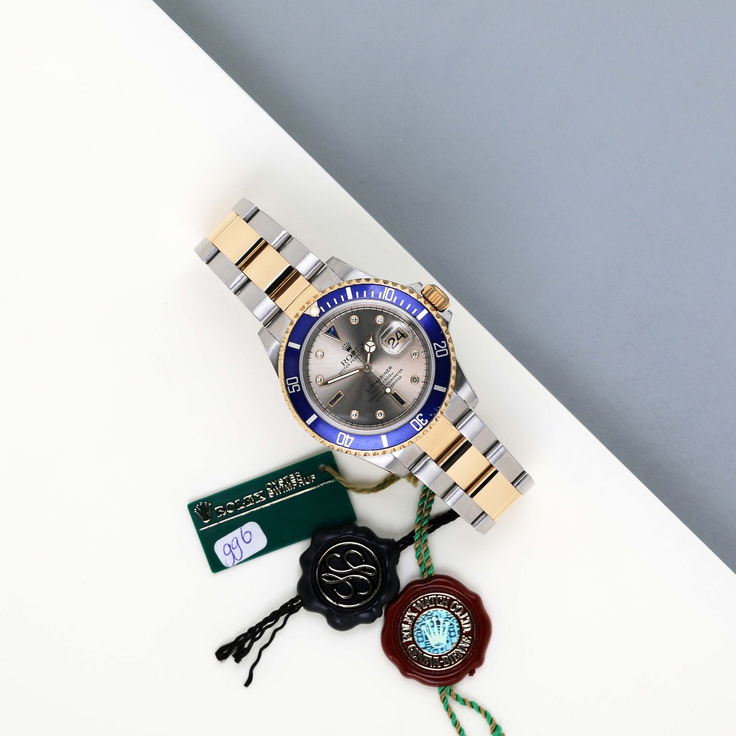 Rolex Submariner Date 16613LB (1999) - Grijs wijzerplaat 40mm Goud/Staal (2/8)