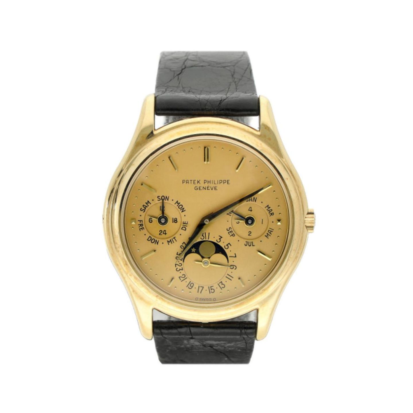 Patek Philippe Perpetual Calendar 3940 (1989) - Zilver wijzerplaat 37mm Geelgoud (1/8)