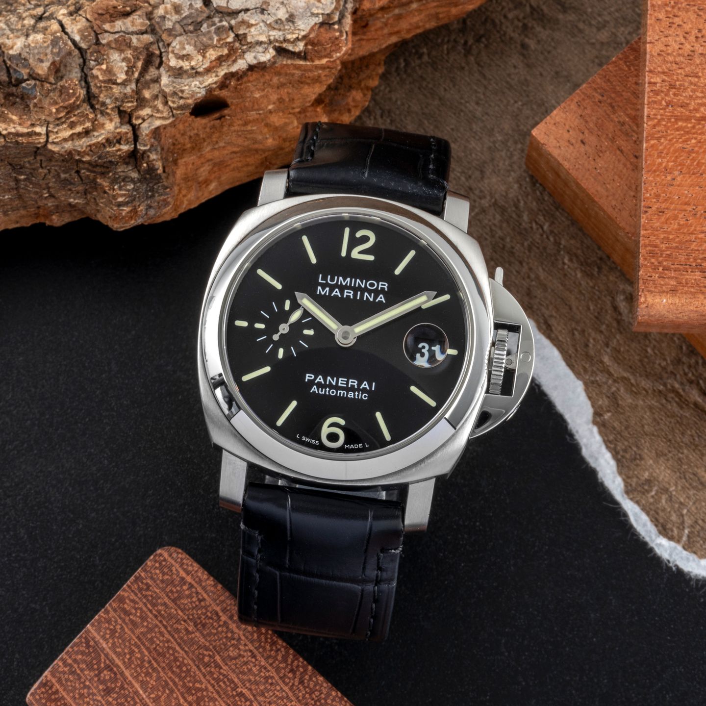 Panerai Luminor Marina Automatic PAM00048 (Unknown (random serial)) - Black dial 40 mm Steel case (1/8)