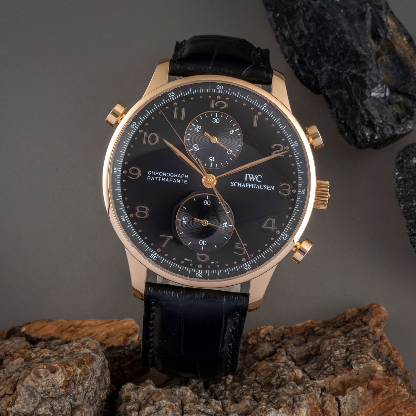 IWC Portuguese Chronograph IW371210 (Unknown (random serial)) - Black dial 41 mm Rose Gold case (1/8)
