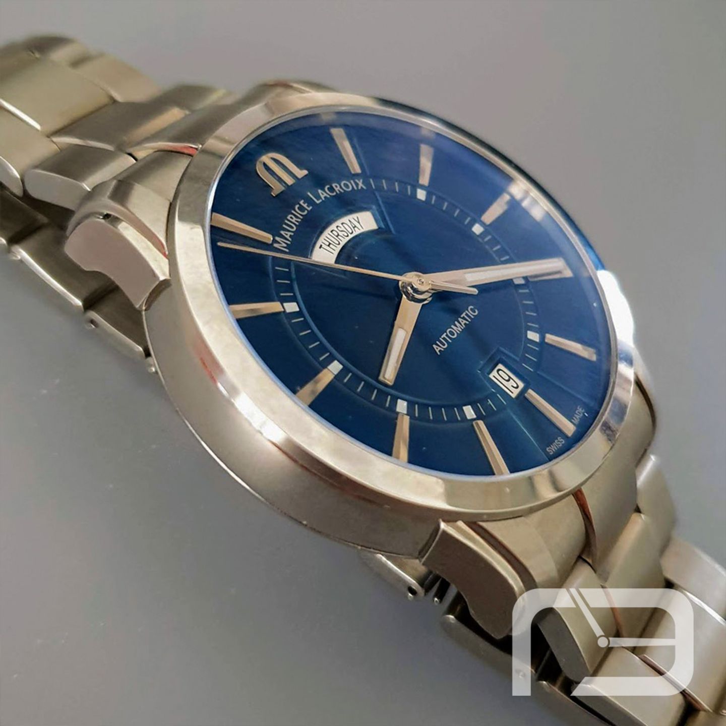 Maurice Lacroix Pontos Day Date PT6358-SS002-430-1 (Unknown (random serial)) - Blue dial 41 mm Steel case (3/8)