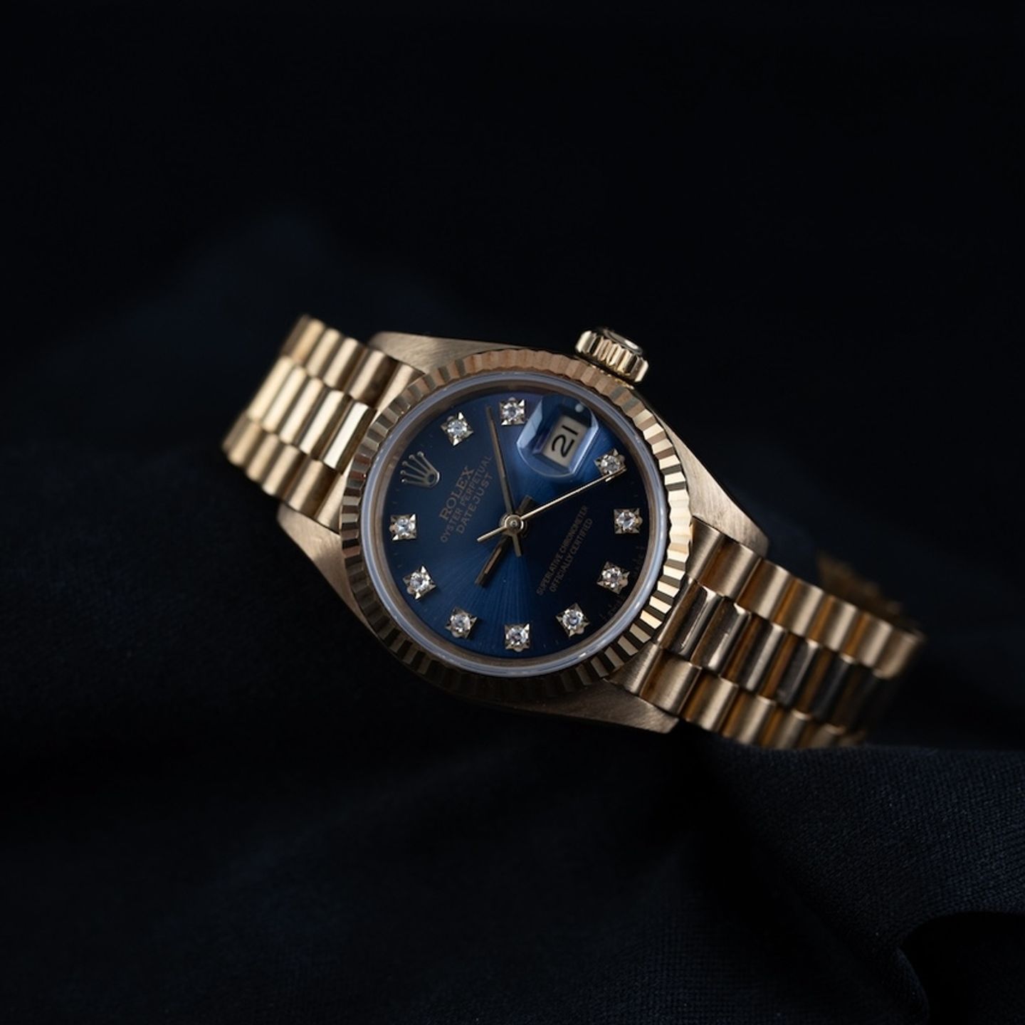 Rolex Lady-Datejust 69178 (1990) - Blue dial 26 mm Yellow Gold case (4/8)