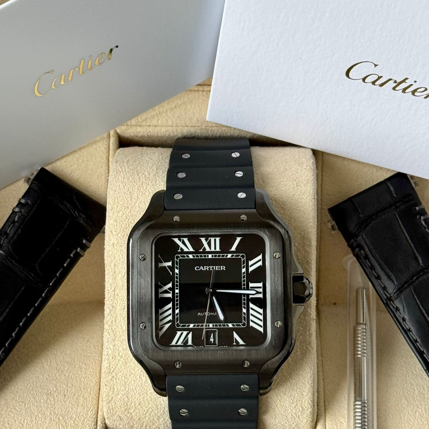 Cartier Santos WSSA0039 (2024) - Zwart wijzerplaat 40mm Staal (7/7)