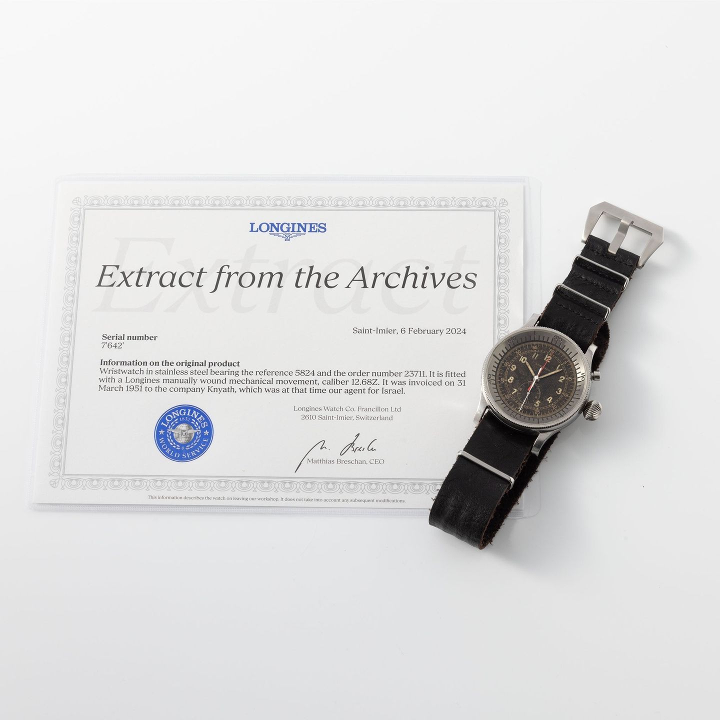 Longines Vintage 5824 (1950) - Black dial 48 mm Steel case (3/8)