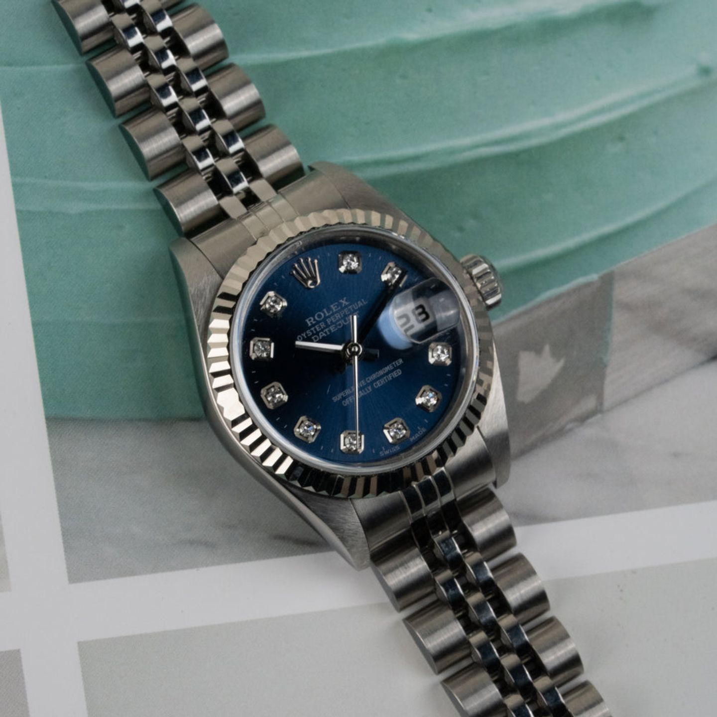 Rolex Lady-Datejust 79174 (2001) - Blue dial 26 mm Steel case (8/8)