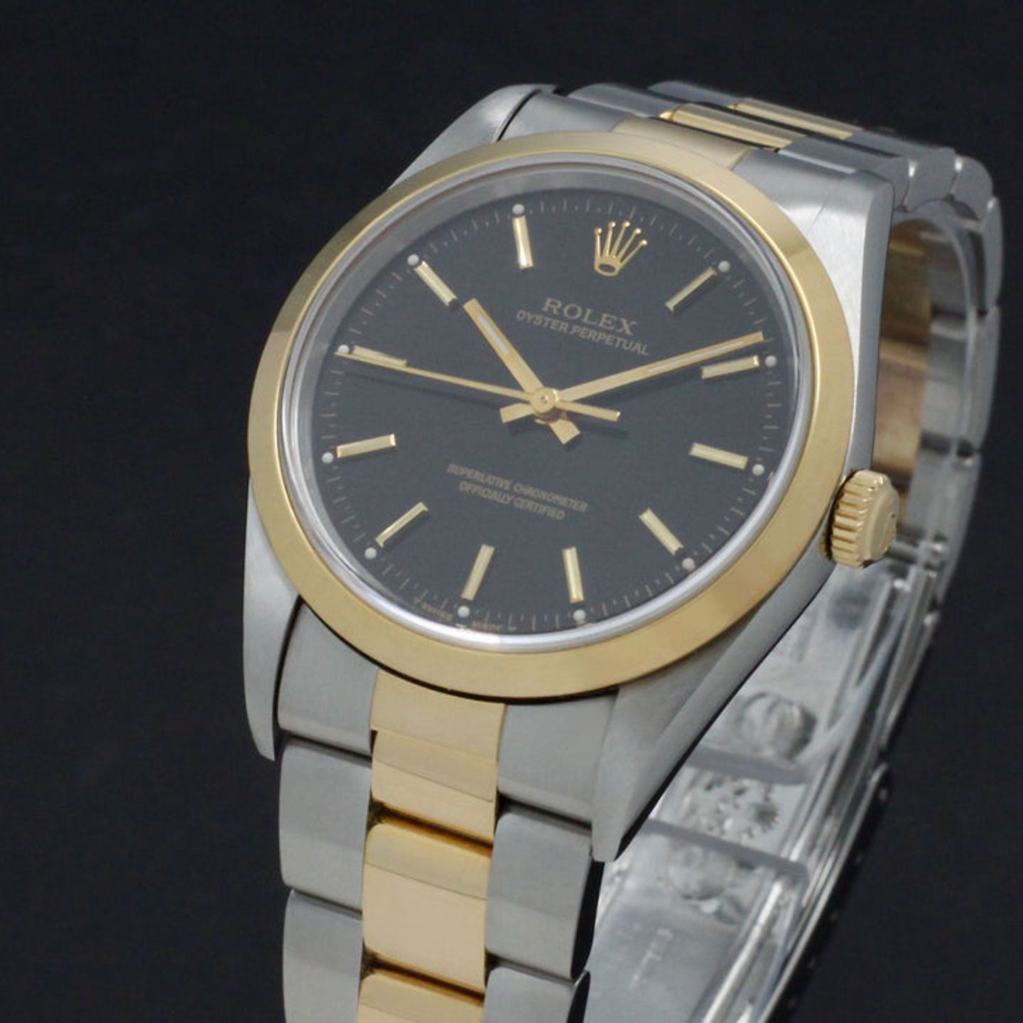 Rolex Oyster Perpetual 34 14203 (1998) - Black dial 34 mm Gold/Steel case (7/7)