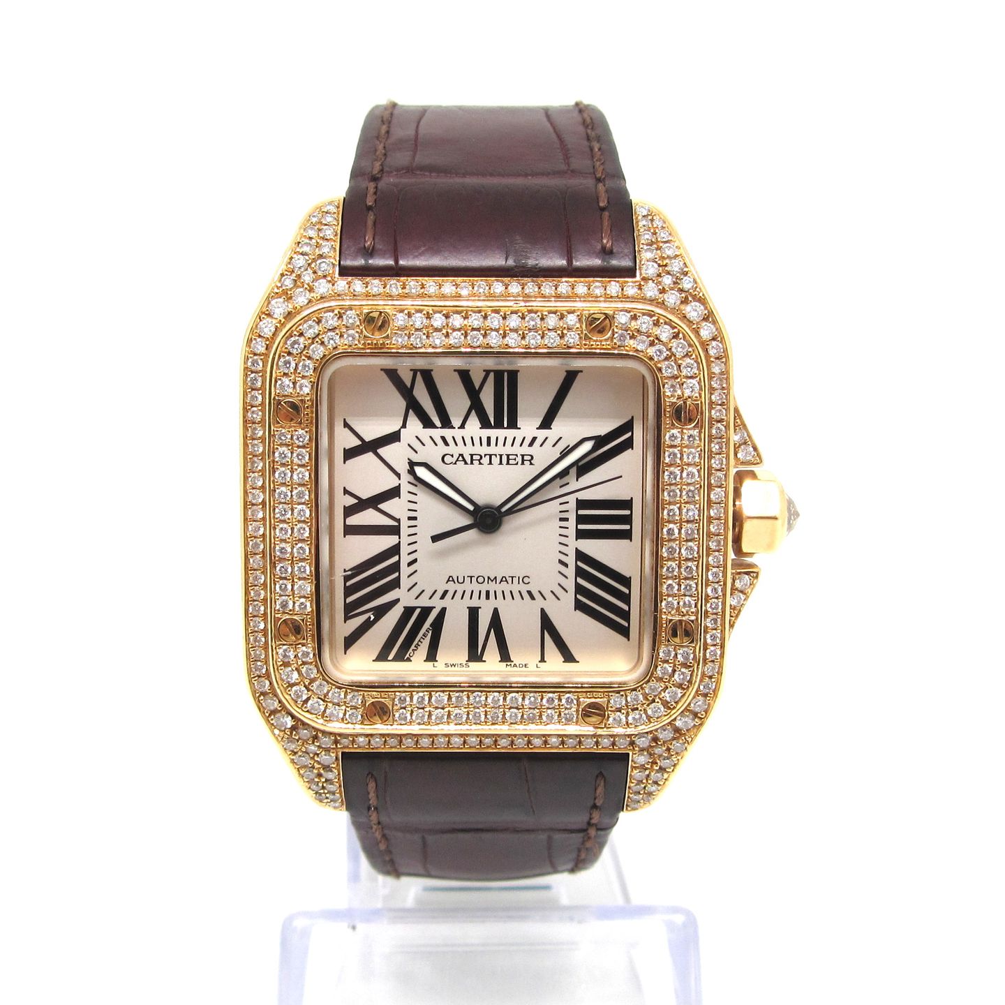 Cartier Santos 100 2657 (Unknown (random serial)) - Silver dial 38 mm Yellow Gold case (4/6)