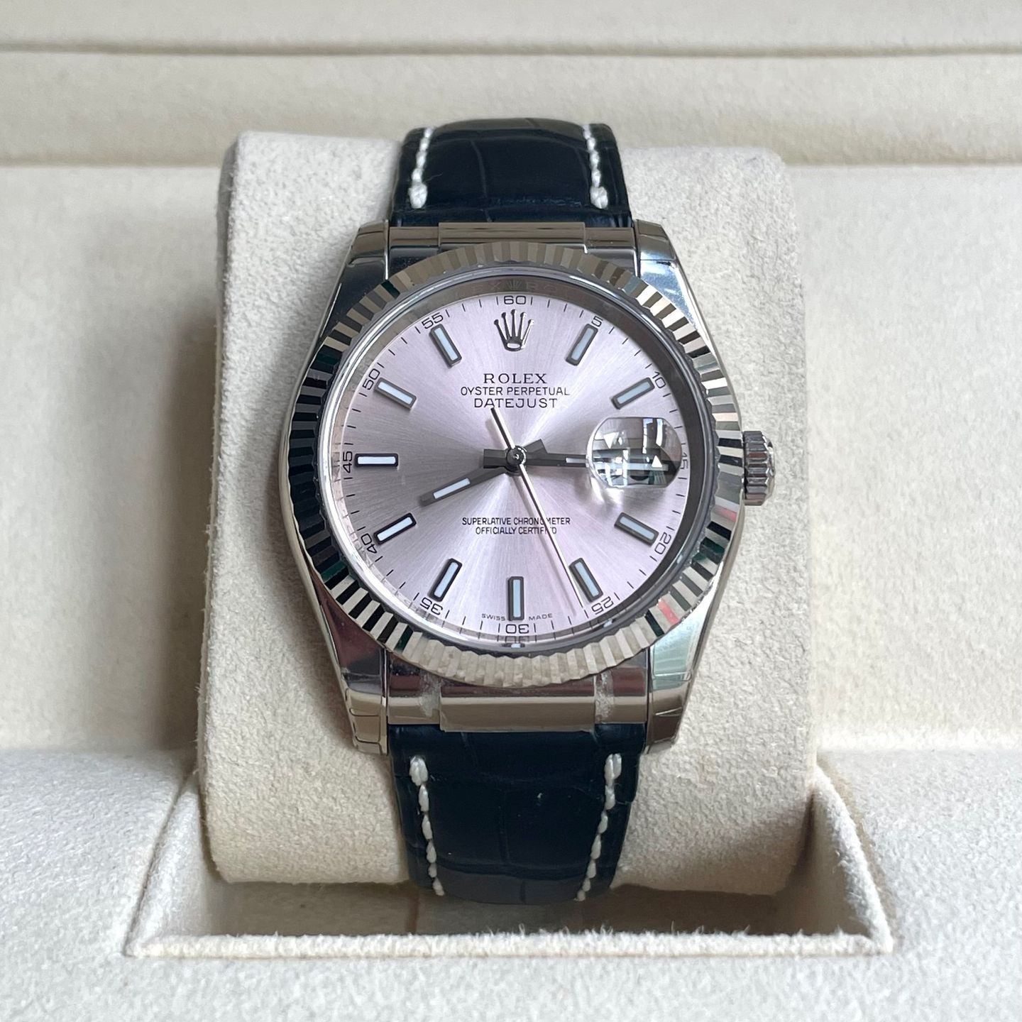 Rolex Datejust 36 116139 (2004) - Roze wijzerplaat 36mm Witgoud (1/7)