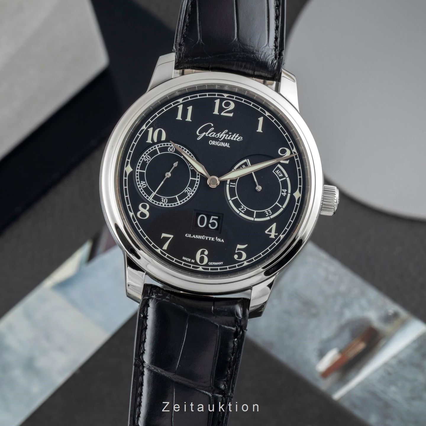 Glashütte Original Senator Observer 100-14-07-02-30 (2015) - Zwart wijzerplaat 44mm Staal (1/8)