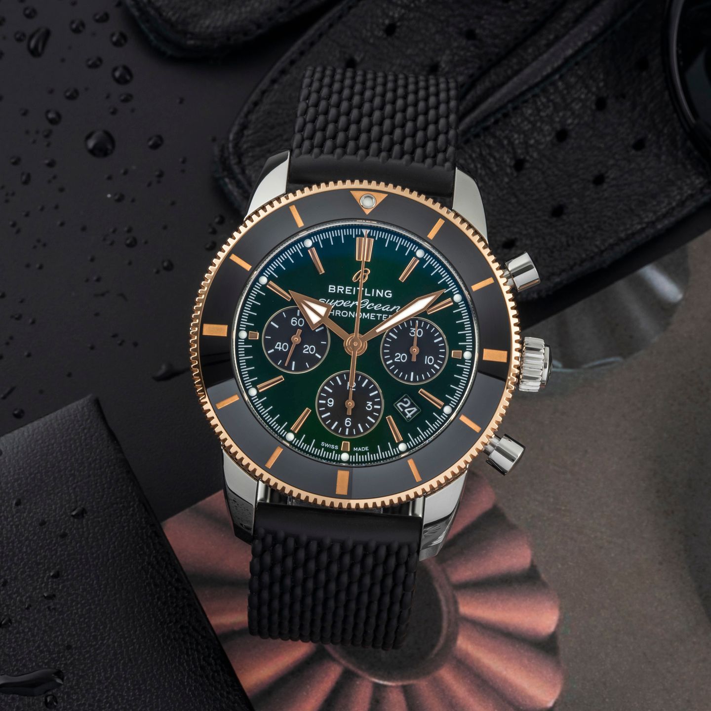 Breitling Superocean Heritage II Chronograph UB01622A1L1S1 (2022) - Green dial 44 mm Steel case (1/8)