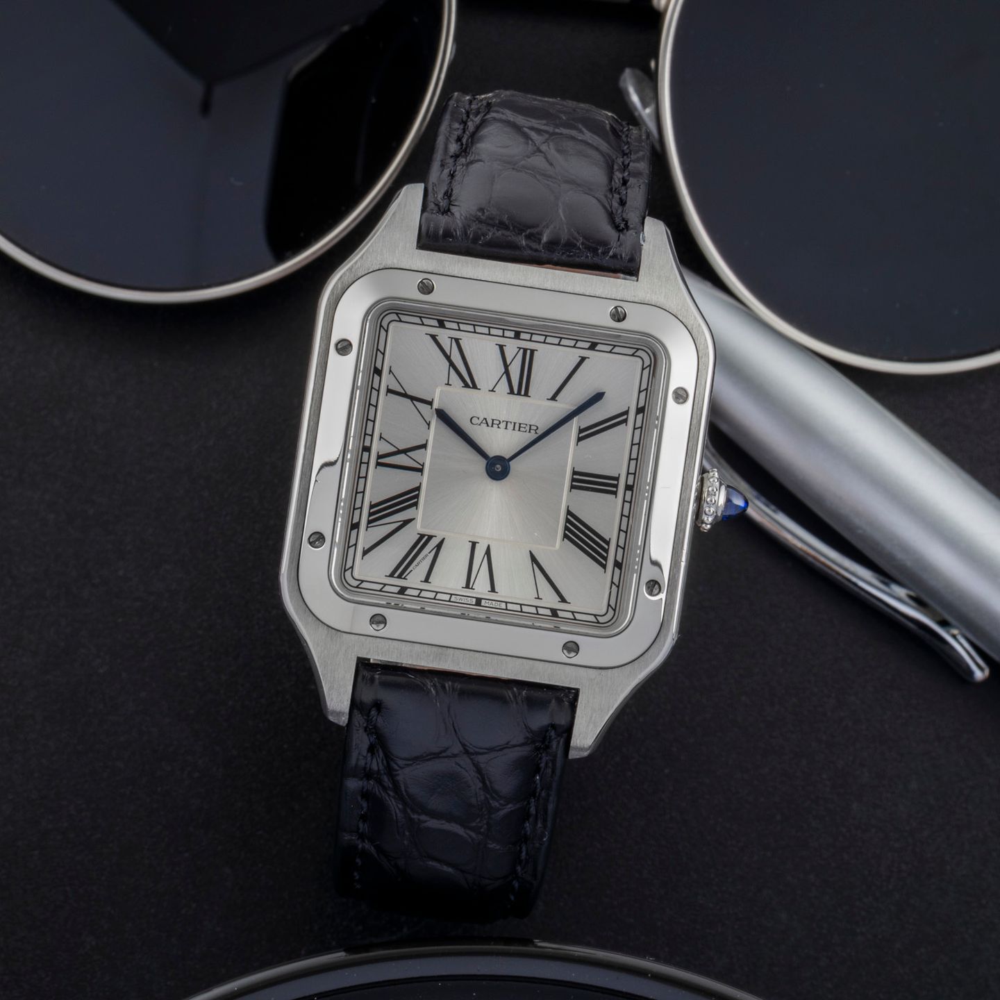 Cartier Santos Dumont WSSA0032 (Onbekend (willekeurig serienummer)) - Zilver wijzerplaat 47mm Staal (1/8)