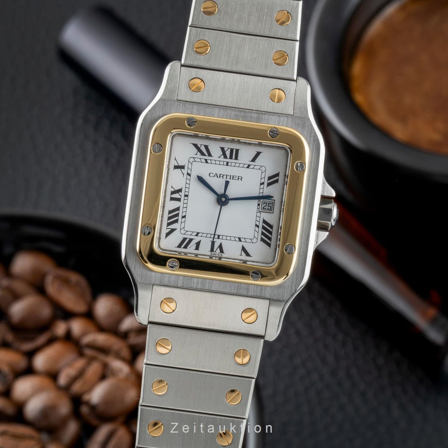 Cartier Santos 2961 (1986) - White dial 29 mm Gold/Steel case (1/8)