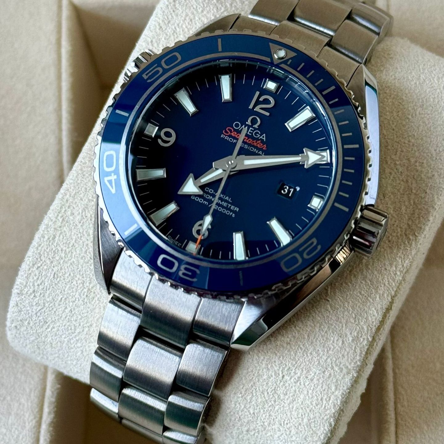 Omega Seamaster Planet Ocean 232.90.38.20.03.001 (Onbekend (willekeurig serienummer)) - Blauw wijzerplaat 38mm Titanium (3/7)