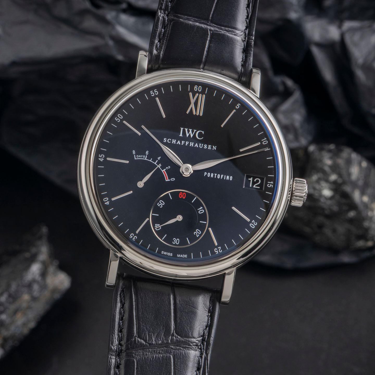 IWC Portofino Hand-Wound IW510102 (Unknown (random serial)) - Black dial 45 mm Steel case (3/8)