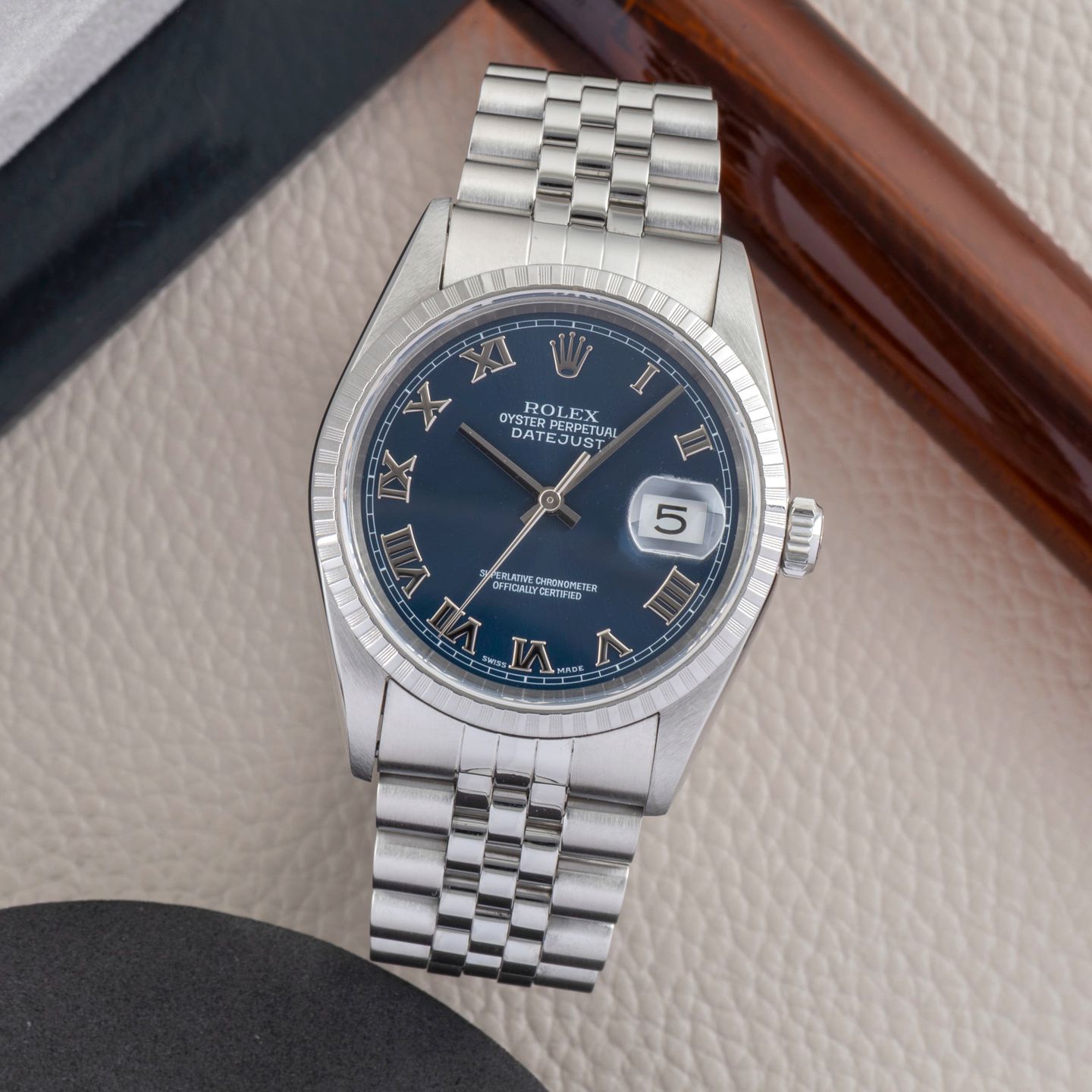 Rolex Datejust 36 16220 (Onbekend (willekeurig serienummer)) - Blauw wijzerplaat 36mm Staal (1/8)