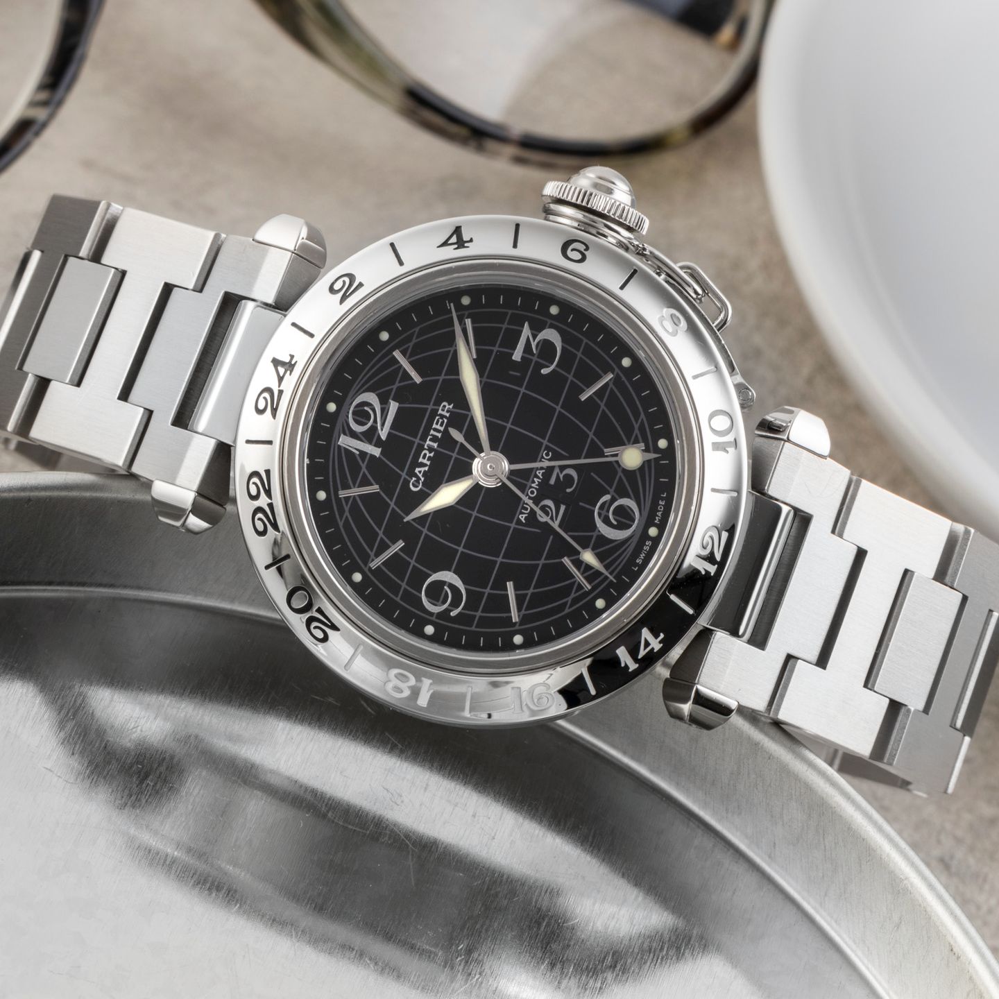 Cartier Pasha C W31049M7 (2005) - Zwart wijzerplaat 35mm Staal (2/8)