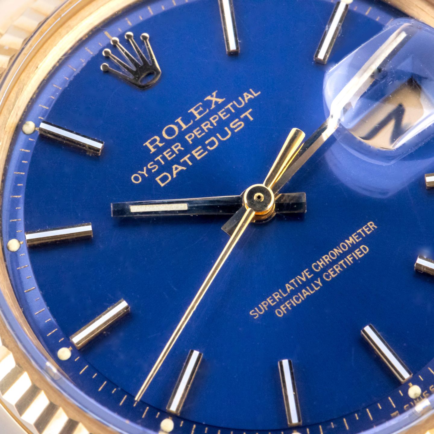 Rolex Datejust 1601 (1973) - Blauw wijzerplaat 36mm Geelgoud (2/8)