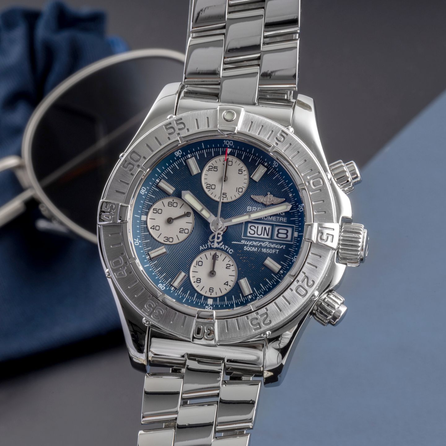 Breitling Superocean Chronograph II A13340 (2005) - Blue dial 42 mm Steel case (3/8)