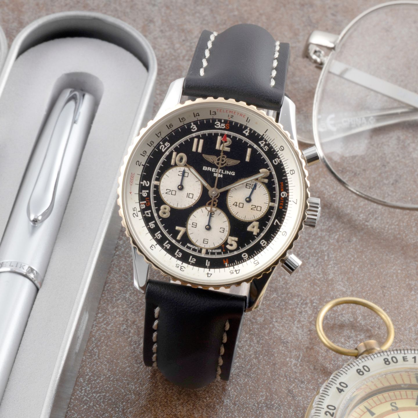 Breitling Navitimer D30022 (1995) - Zwart wijzerplaat 38mm Staal (1/8)