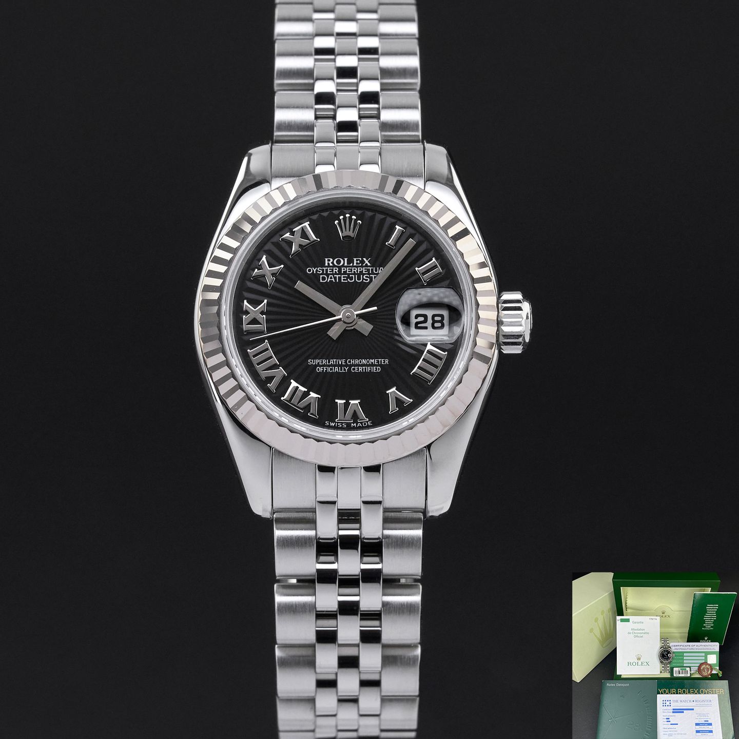 Rolex Lady-Datejust 179174 (2005) - Black dial 26 mm Steel case (1/8)