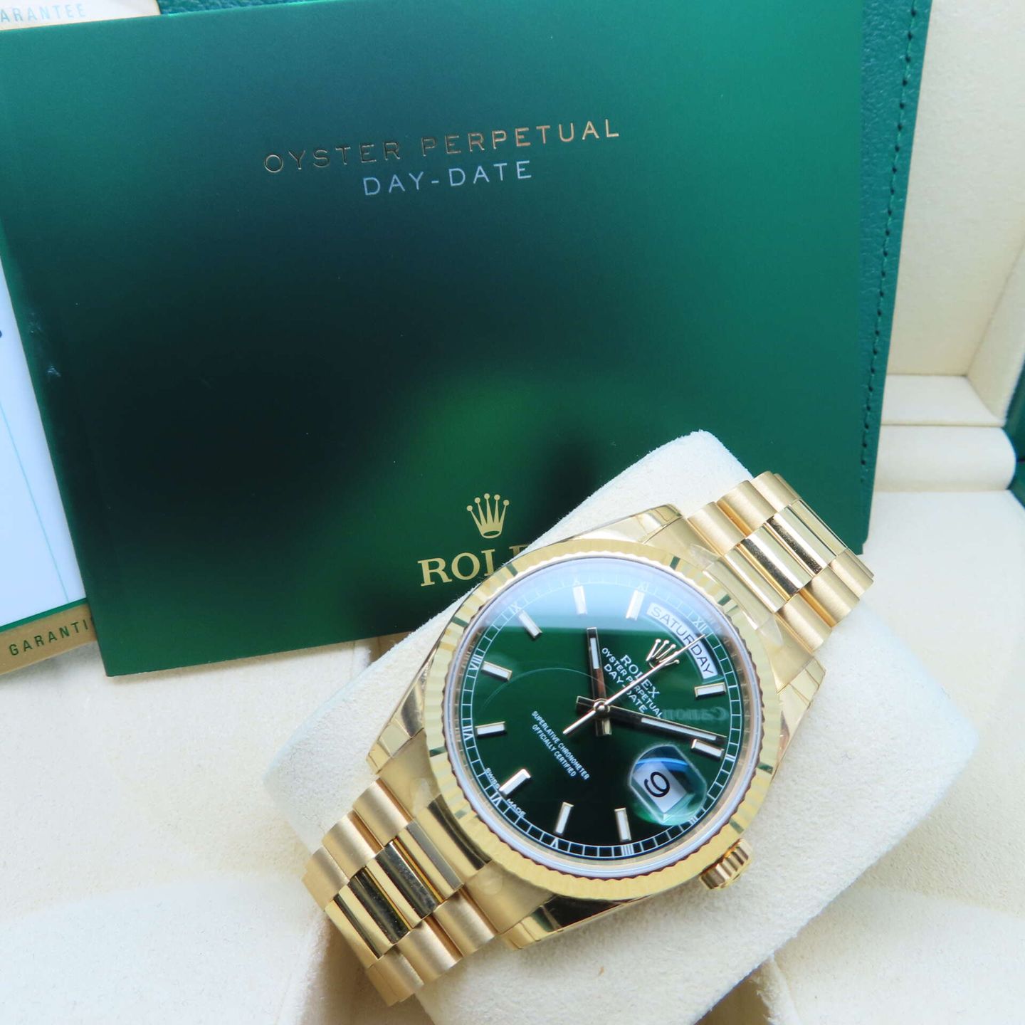 Rolex Day-Date 36 118238 (2019) - Green dial 36 mm Yellow Gold case (3/8)