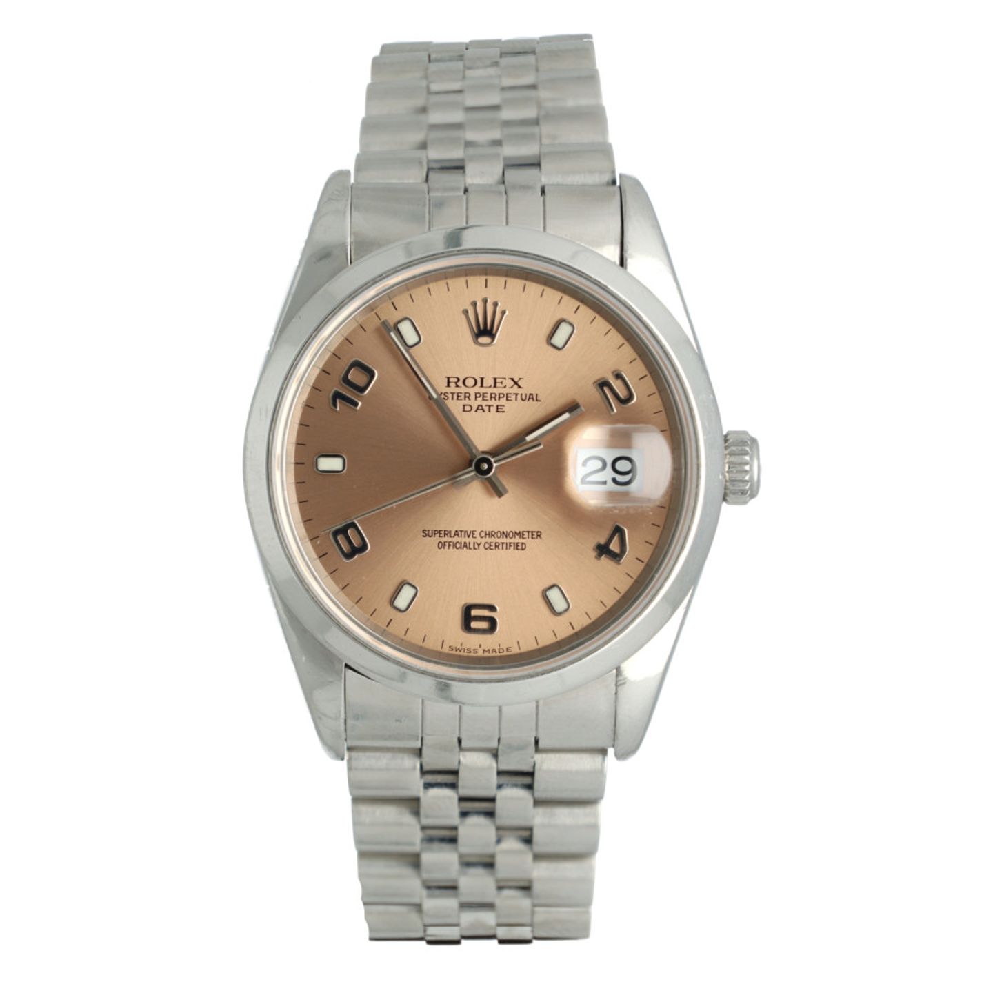 Rolex Oyster Perpetual Date 15200 (1989) - Roze wijzerplaat 34mm Staal (3/14)
