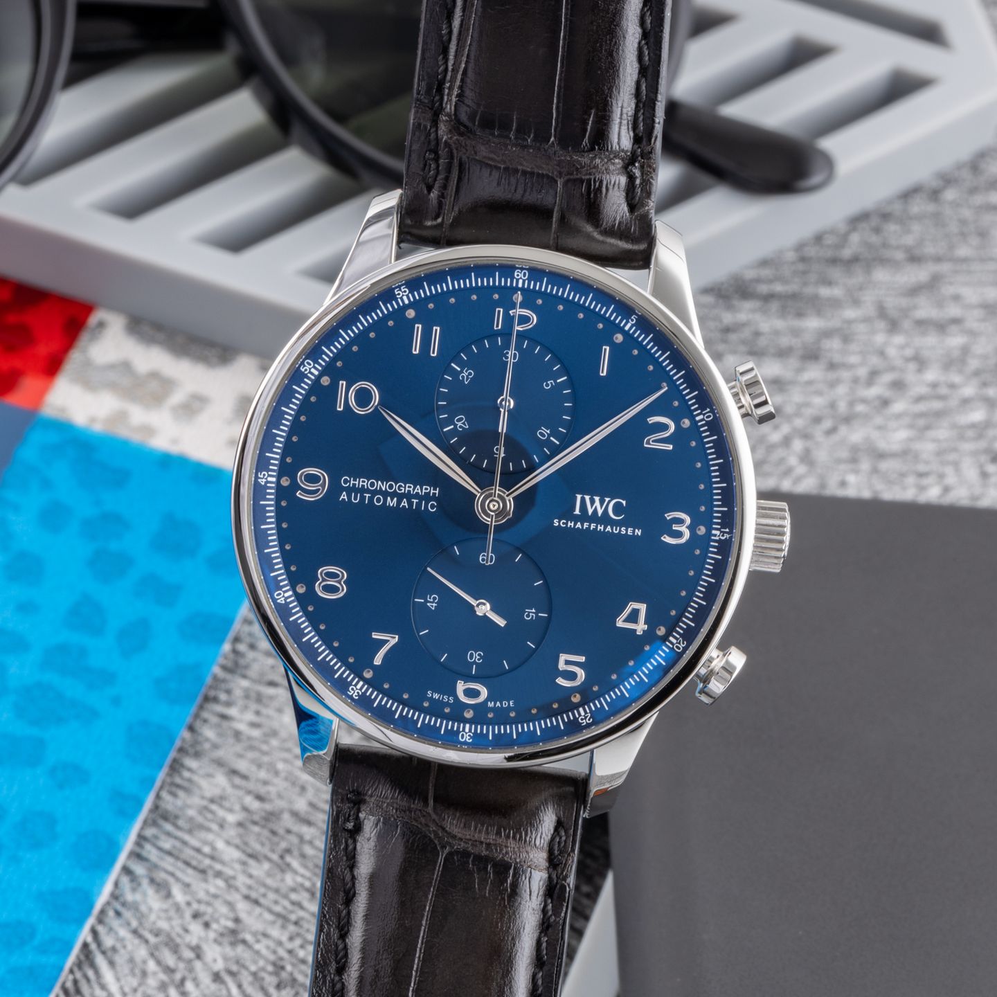 IWC Portuguese Chronograph IW371606 (Onbekend (willekeurig serienummer)) - Blauw wijzerplaat 41mm Staal (3/8)