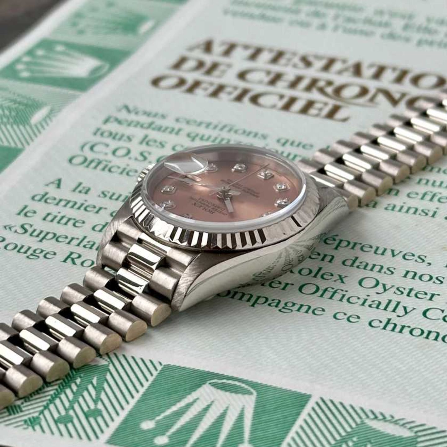 Rolex Lady-Datejust 69179 (1997) - Pink dial 26 mm White Gold case (7/8)