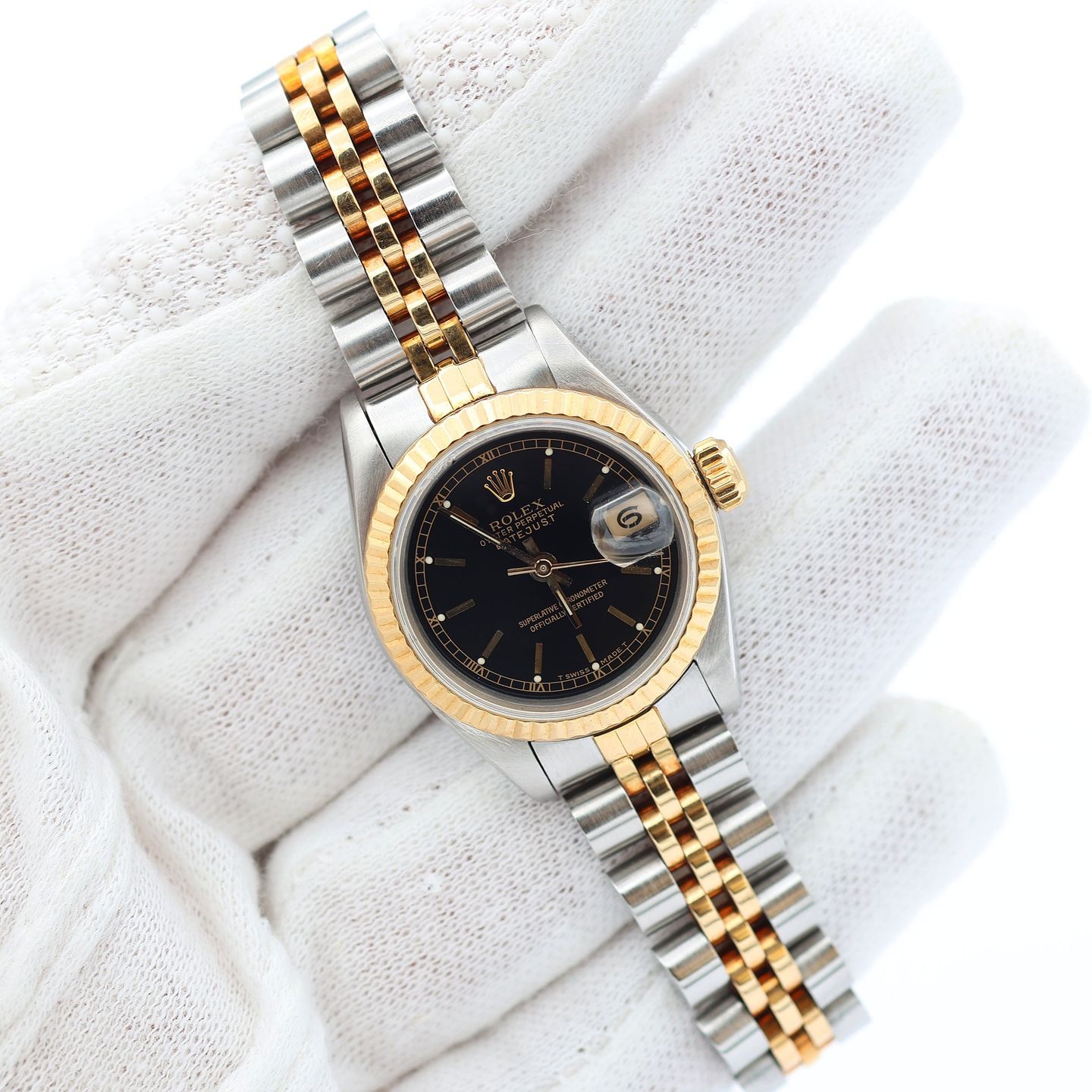Rolex Lady-Datejust 69173 (Onbekend (willekeurig serienummer)) - Zwart wijzerplaat 26mm Goud/Staal (2/8)