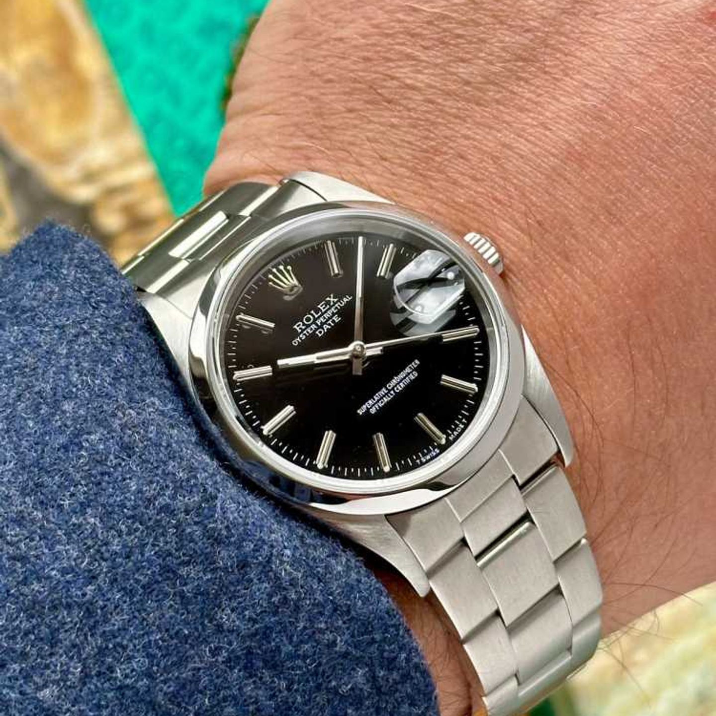 Rolex Oyster Perpetual Date 15200 (1993) - Zwart wijzerplaat 34mm Staal (3/8)